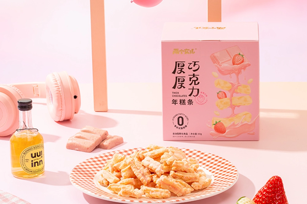 Sweetness Upgraded Again, paski krakersów ryżowych z truskawkami i czekoladą Przyjdź na Sweet Market, gorąco, nowe produkty świecą jasno